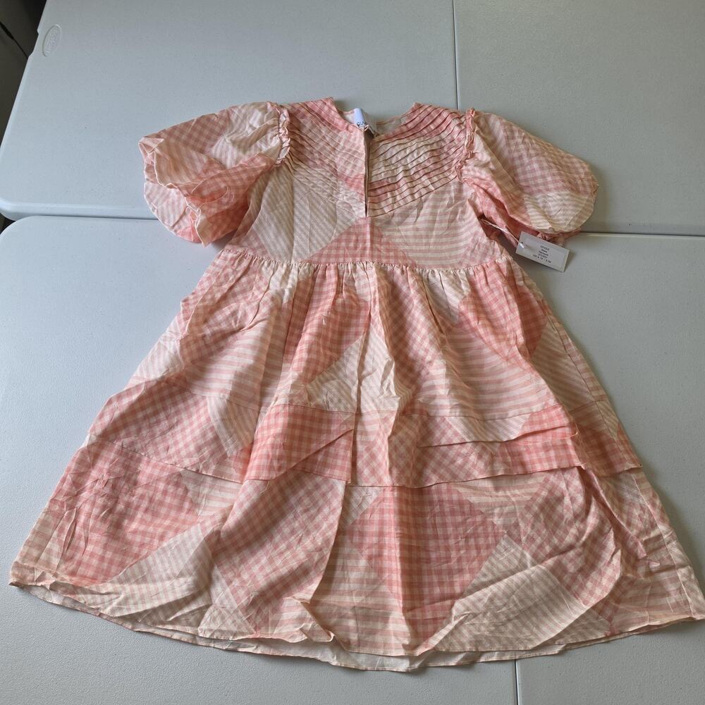 Gilner Farrar Sloane Dress Womens M Pink Patchwork Puff Sleeve Fit & Flare